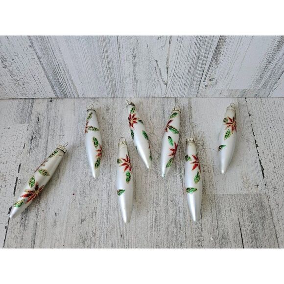 Vintage poinsettia glass teardrop ornament mini Xmas set tree - Picture 1 of 8